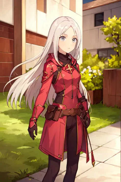 <lora:WITCH-Earth:0.55>, absurdres, ultra detailed, masterpiece, best quality, aesthetic, detailed,, serious, 1girl, (white eyes:1.1), (grey eyes:1.3), white hair, very long hair, parted hair, parted bangs, <lora:parted_hair_v1.3:1.3>, medium breasts,, valkyrie, (bodysuit:1.1), pink wing hair ornament, grey armored skirt, black bodysuit, armor, gauntlets, pink breastplate, greaves, armored dress, pink hues,