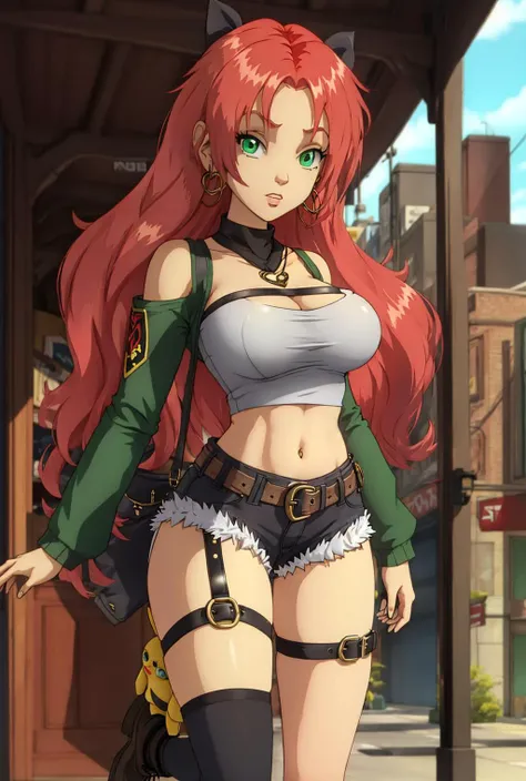 <lora:СÑÐ¸Ð»Ñ WITCH:0.7>,nicole demara,green eyes,big breasts,hair ribbon,hairclip,earrings <lora:ÐÐ¸ÐºÐ¾Ð»Ñ ZZZ(nicole demara,green eyes,big breasts,hair ribbon,hairclip,earrings(Ñм одеждÑ):0.6>tube top,single thighhigh,short shorts,cropped jacket,belt boots,single sock,high belt,thigh strap,detached sleeves,doll,black collar, 1girl, in full growth, best quality, masterpiece, good quality