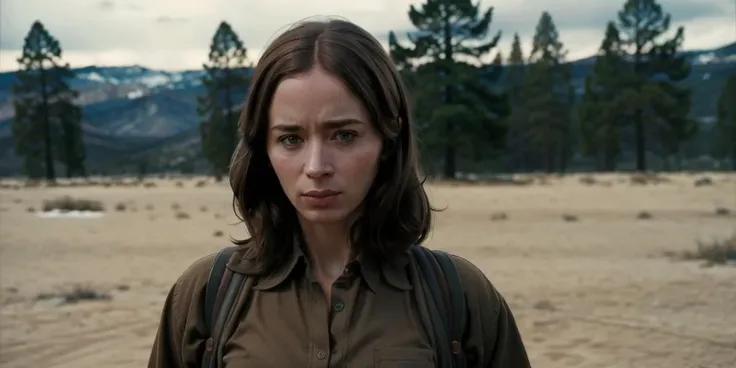 cinematic style, Emily Blunt, solo, brown hair, brown shirt, blurry background
photorealistic,masterpiece,best quality,ultra highres,beautiful and detailed skin,realistic,dark,<lora:Oppenheimer-000000>,