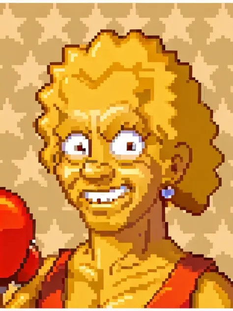 <lora:Super Punch Out Portraits (SNES):0.7> super_punch_out_portrait, white border, star_patterned_background, boxing glove, red boxing gloves,  <lora:Lisa_Simpson1:0.9> lisa simpson, solo, jewelry, yellow skin, dress, red dress, smile, 1girl, colored skin