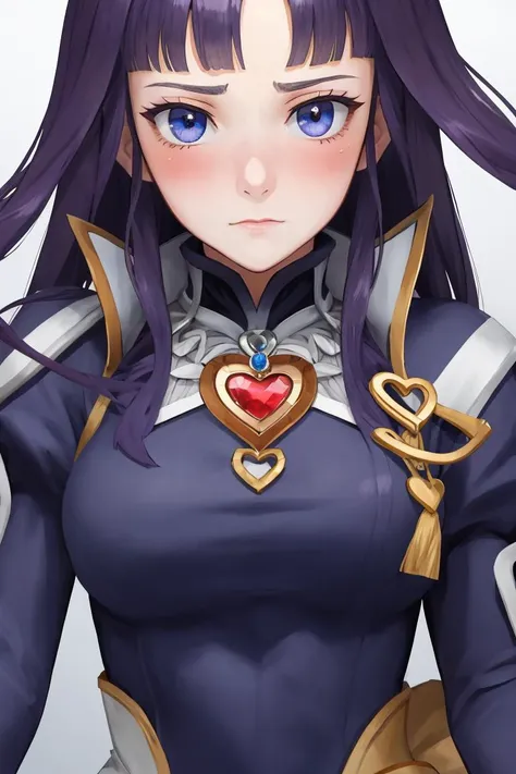 masterpiece, best quality, absurdres, <lora:altina-fe-richy-v1:1>, altina, 1girl, solo, <lora:FEFatesMaid_v1:1>, fates maid, (close-up:1.1), looking at viewer, embarrassed, shy, blush, red_brooch, heart brooch, brooch