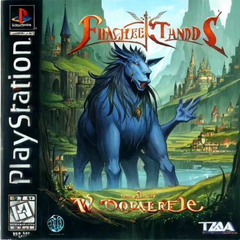 masterpiece,best quality, box art, A fairytale land where magical creatures live and thrive, cover, logo, English text, 1980s /(style/), <lora:PS1BoxArtV1.2:1.0>