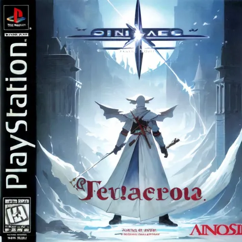 masterpiece,best quality, box art, 1boy, white mage, cover, logo, English text, 1980s /(style/), <lora:PS1BoxArtV1.2:1.0>