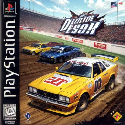 (masterpiece, best quality, highres, absurdres, ultra-detailed:1.3), <lora:PS1BoxArtV1.2:1.0>box art, cover, logo, English text, 1980s /(style/), ((destruction derby, cars, mud, stadium)) <lora:add_detail_v1:0.9>