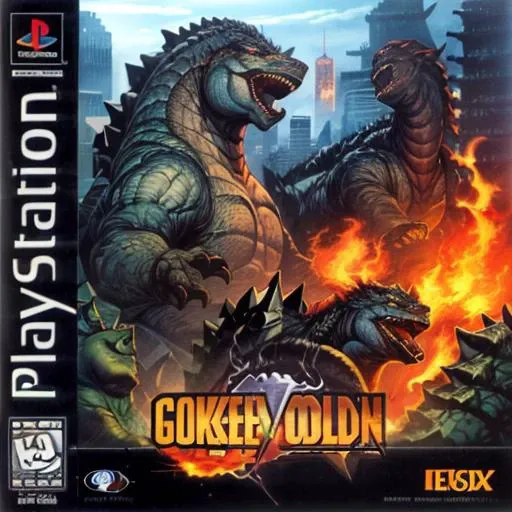 (masterpiece, best quality, highres, absurdres, ultra-detailed:1.3), <lora:PS1BoxArtV1.2:1.0>box art, cover, logo, English text, 1980s /(style/), ((godzilla, city, tanks, fire)) <lora:add_detail_v1:0.9>