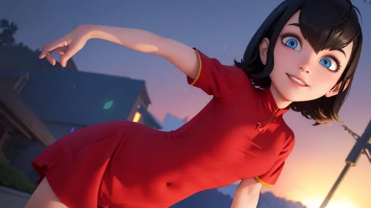 masterpiece, best quality, (colorful), cinematic lighting, extremely detailed CG unity 8k wallpaper, beautiful detailed face, an extremely delicate and beautiful, (dynamic angle:1.1),outdoors, mavis dracula, hotel transylvania, photo of skinny 20yo girl, medium breasts, happy, soft, masterpiece, volumetric light, best quality, complimentary colors, dramatic lighting, intricate details, subsurface scattering, wearing a girl scout outfit, high angle view,