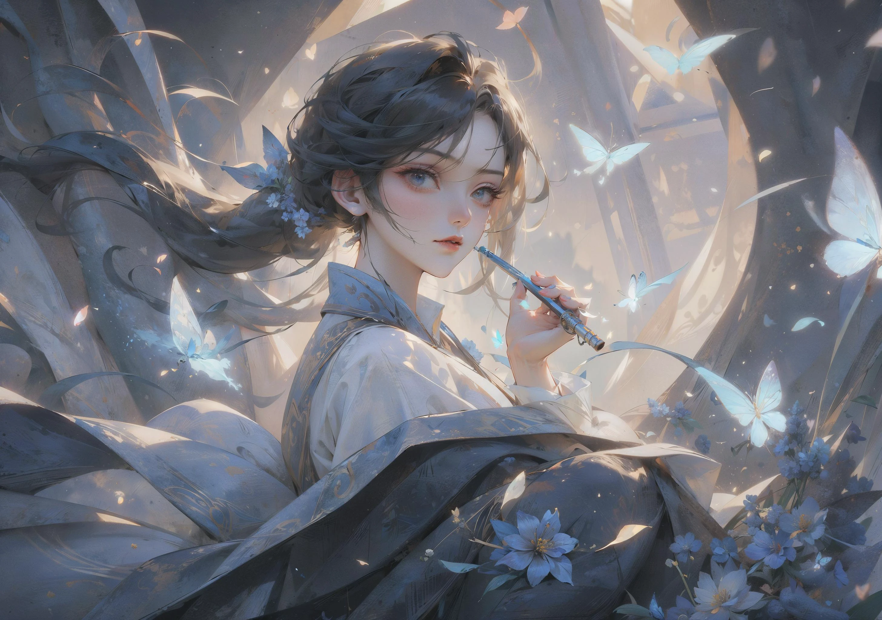 (masterpieace, best quality:1.4), background only, White bluebells, moon, blue sky, leaves, outdoor, day, no one, depth of field, glowing blue butterflies, lake, blue flower <lora:Ghibli_v4:0.4> <lora:add_detail:0.6> <lora:ArtDecoAI:0.8>