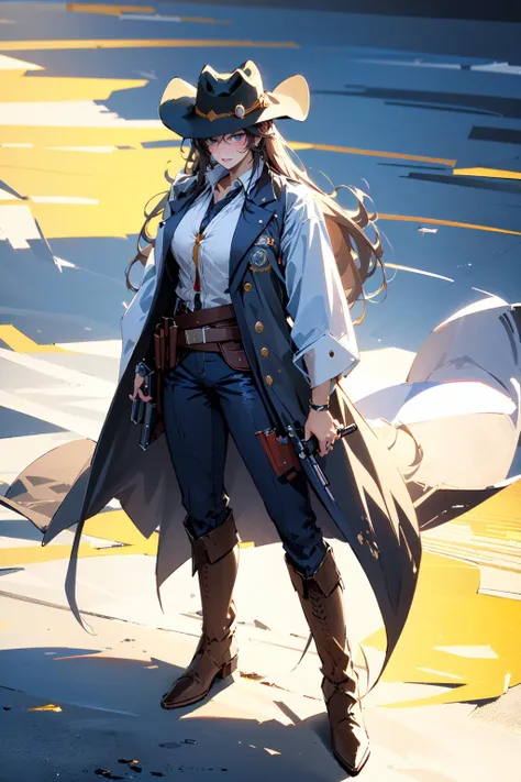 Chinese style,
masterpiece,best quality,((masterpiece)),(((best quality))),((ultra-detailed)),((best illustration)),(best shadow),((disheveled hair)),(extremely detailed 8K wallpaper),(concept art),( red dead redemption),(full body:1.5),
1girl,cowboy,cool face,cowboy suit,(big cowboy hat:1.5),Revolver,Cowboy boots,cute girls,enterprise \(azur lane\),short dress,purple eyes,looking at viewer,gun,
The West of America in the 19th Century,white background,<lora:ä¼ä¸AzurLane_v10:0.6>,