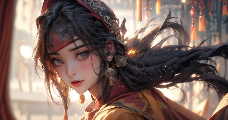 (masterpiece, best quality),(absurdres:1.3),(photorealistic:1.4),RAW photo of beautiful girl,(ultra detailed, ultra realistic, hyper realistic, 8K, ultra highres:1.2),(dynamic pose:1.2),(full_body:1.2),cinematic,bokeh,sharp focus,depth of field,
(a tibetan girl:1.2),long hair,(tibetan headwear:1.2),(bandana:1.1),high detailed face,detailed face texture,(wearing tibetan ethnic costumes:1.2),slim,buddhist ritual implements,glowing,portrait,looking_at_viewer,
<lora:ç»èè°æ´more_details:0.8>,