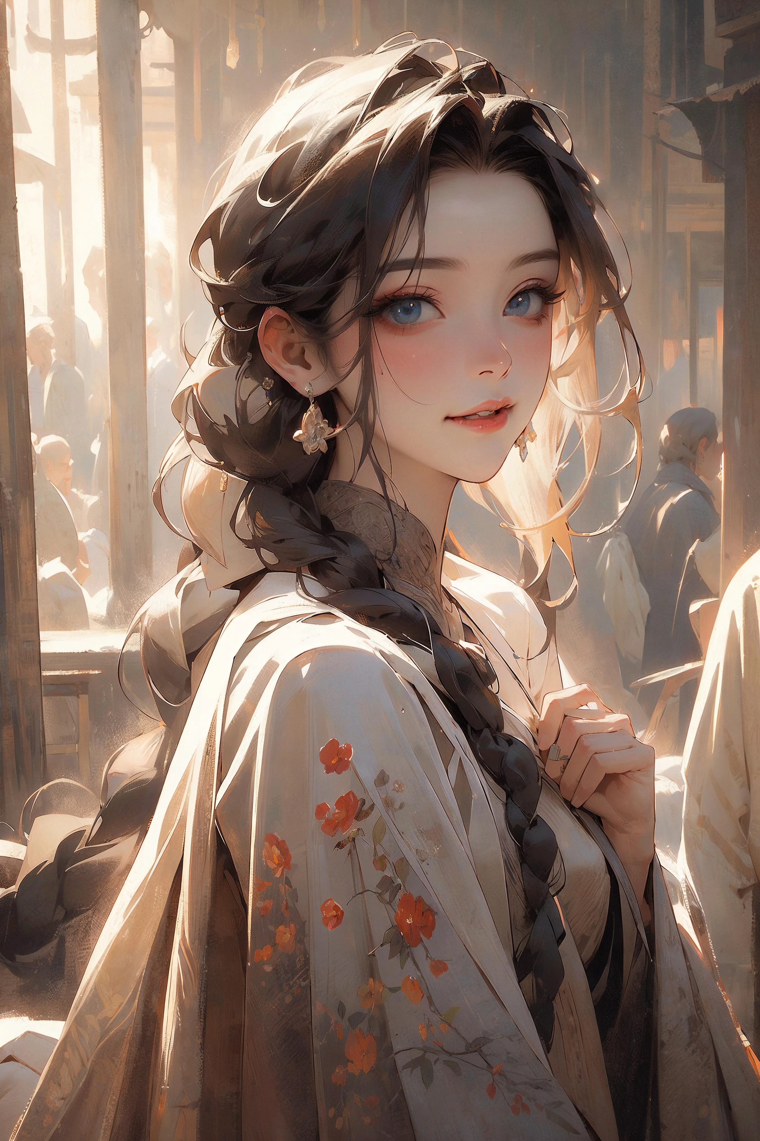 (masterpiece, realistic:1.3), (extremely intricate:1.2), (photorealistic:1.4), (extremely delicate), (ultra realistic:1.3), (cowboy shot:1.2), (modelshoot style), hyperrealistic photography, extremely detailed CG unity 8k wallpaper, UHD, HDR, RAW photo, dslr, hyperrealistic 3d render,
A play of shapes and forms, exploring the interplay between positive and negative space, Petunia, In a secret oasis, a mystical garden unfurls, its enchanting blooms and verdant foliage whispering secrets of ancient wisdom, Turquoise, Glossy luster that creates a smooth and polished surface, Covered, Seductress, Tall, Fit, Heart-Shaped Face, Fair Skin, Platinum Blonde Hair, ruby Eyes, Straight Nose, Full Lips, Round Chin, Long Hair, Straight Hair, Braided Crown, small breasts, Dangle earrings, cream satin lipstick,
<lora:epiNoiseoffset_v2Pynoise:1.4>in the style of Rembrandt, this scene is rendered in a dramatic and shadowy style, the camera type is a portrait lens, with the view perspective from a low angle, the time of day is early evening, and the lighting effects are moody and dark, with a gritty atmosphere,
<lora:sxz-niji-v2:0.4>, nijistyle,