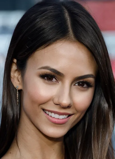 High detail RAW color Photo of gorgeous sks woman, smile, fit, toned, sexy look, high detail hair, (skin pores, skin imperfections), sharp body, highly detailed body, highly detailed face, sharp focus, 8k high definition, insanely detailed, intricate, masterpiece, highest quality, <lora:locon_victoriajustice_v1_from_v1_64_32:1>