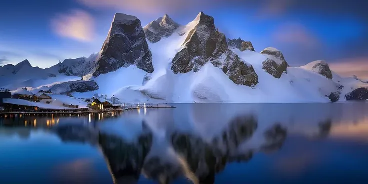 snow mountain,lake,