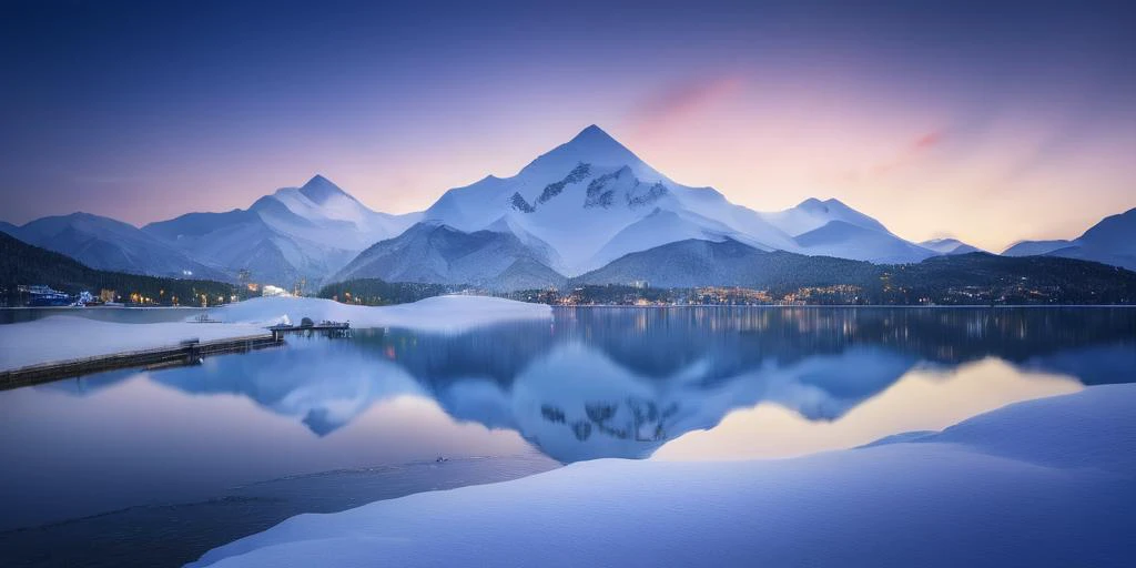 snow mountain,lake,