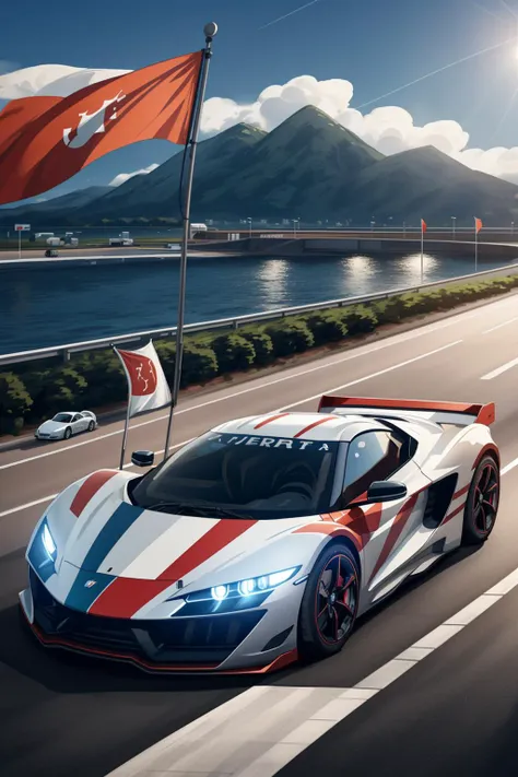 flag, <lora:ItalyFlag-V1:1>, flag themed car, futuristic car, sports car, fast car, highway, sky, track