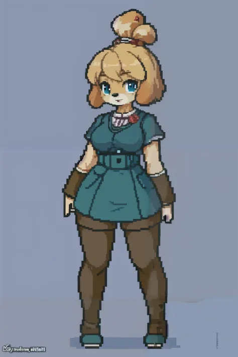 close, looking at viewer, standing, (detailed), <lora:mPixel_v20PixelStyle:.6>, <lora:isabelleAnimalCrossing:1>, isaCrossing, isaClothes, furry, furry female, pixel