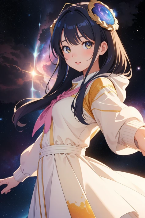 1girl, studio VRay, crowded flora and trees, Rule of Thirds, masterpiece, selfie shot angle of a ("The Nebula of Shattering":1.3) , it is very [Curly|Ghostly] and Futuristic, Winter, soft focus, Contemporary, Satisfying, Pointillism, Lens Flare, F/8, Fujicolor, cute and elegant, Beige lightning bolts, in the style of Starry Night, highly detailed, trending on CGSociety, (colorful art stylized by Makuzu KÅzan:1.3)