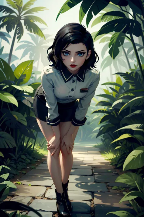 ((ultra detailed, masterpiece, best quality))
<lora:BioshockBurialElizabeth:0.9>
BioshockBurialElizabeth, 1girl, solo, black hair, blue eyes, red lipstick, Amidst a dense rainforest with exotic flowers, leaning forward with hands on knees