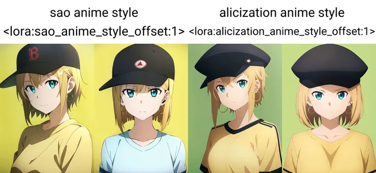 sao anime style <lora:sao_anime_style_offset:1>, masterpiece, best quality, 1girl, aqua eyes, baseball cap, blonde hair, closed mouth, earrings, green background, hat, hoop earrings, jewelry, looking at viewer, shirt, short hair, simple background, solo, upper body, yellow shirt