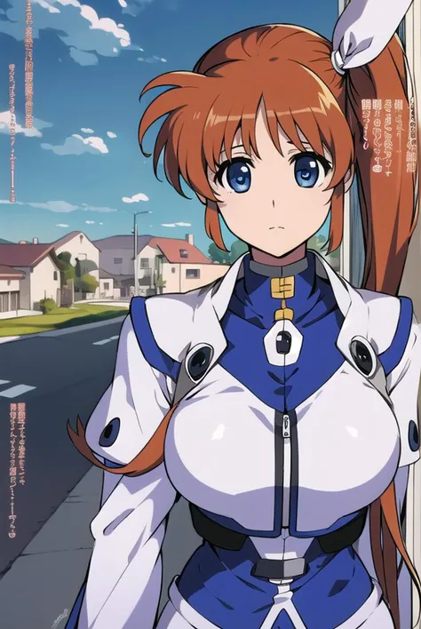 nanohatakamachi, <lyco:nanohatakamachiv2-lyco-nochekaiser:1>,
nanoha takamachi, (takamachi nanoha:1.5), long hair, blue eyes, brown hair, hair ribbon, (side ponytail:1.5), white ribbon,
BREAK magical girl, jacket, collar, puffy sleeves, long sleeves, white jacket,
BREAK looking at viewer, full body, upper body,
BREAK outdoors, city, sky,
BREAK <lyco:GoodHands-beta2:1>, (masterpiece:1.2), best quality, high resolution, unity 8k wallpaper, (illustration:0.8), (beautiful detailed eyes:1.6), extremely detailed face, perfect lighting, extremely detailed CG, (perfect hands, perfect anatomy),