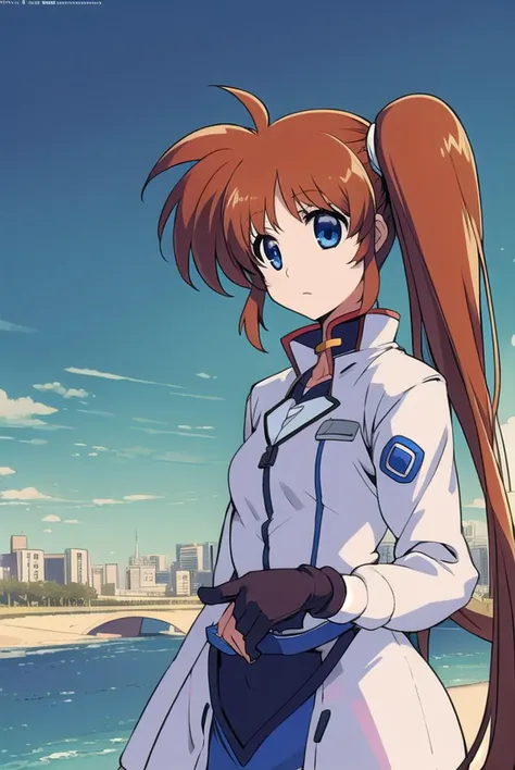 nanohatakamachi, <lyco:nanohatakamachiv2-lyco-nochekaiser:1>,
nanoha takamachi, (takamachi nanoha:1.5), long hair, blue eyes, brown hair, hair ribbon, (side ponytail:1.5), white ribbon,
BREAK magical girl, jacket, collar, puffy sleeves, long sleeves, white jacket,
BREAK looking at viewer, full body, upper body,
BREAK outdoors, city, sky,
BREAK <lyco:GoodHands-beta2:1>, (masterpiece:1.2), best quality, high resolution, unity 8k wallpaper, (illustration:0.8), (beautiful detailed eyes:1.6), extremely detailed face, perfect lighting, extremely detailed CG, (perfect hands, perfect anatomy),