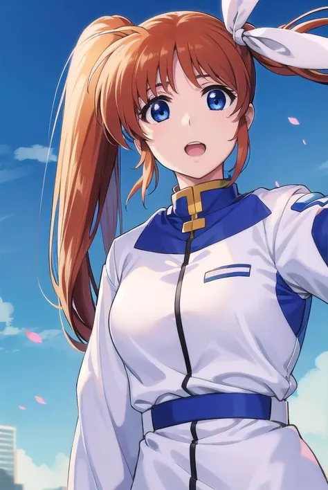 nanohatakamachi, <lyco:nanohatakamachi-lyco-nochekaiser:1>,
nanoha takamachi, (takamachi nanoha:1.5), long hair, blue eyes, brown hair, hair ribbon, (side ponytail:1.5), white ribbon,
BREAK magical girl, jacket, collar, puffy sleeves, long sleeves, white jacket,
BREAK looking at viewer, full body, upper body,
BREAK outdoors, city, sky,
BREAK <lyco:GoodHands-beta2:1>, (masterpiece:1.2), best quality, high resolution, unity 8k wallpaper, (illustration:0.8), (beautiful detailed eyes:1.6), extremely detailed face, perfect lighting, extremely detailed CG, (perfect hands, perfect anatomy),