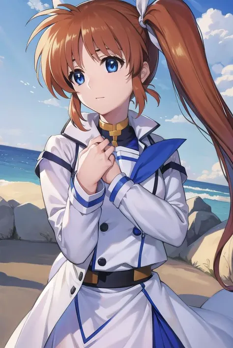 nanohatakamachi, <lyco:nanohatakamachi-lyco-nochekaiser:1>,
nanoha takamachi, (takamachi nanoha:1.5), long hair, blue eyes, brown hair, hair ribbon, (side ponytail:1.5), white ribbon,
BREAK magical girl, jacket, collar, puffy sleeves, long sleeves, white jacket,
BREAK looking at viewer, full body, upper body,
BREAK outdoors, city, sky,
BREAK <lyco:GoodHands-beta2:1>, (masterpiece:1.2), best quality, high resolution, unity 8k wallpaper, (illustration:0.8), (beautiful detailed eyes:1.6), extremely detailed face, perfect lighting, extremely detailed CG, (perfect hands, perfect anatomy),