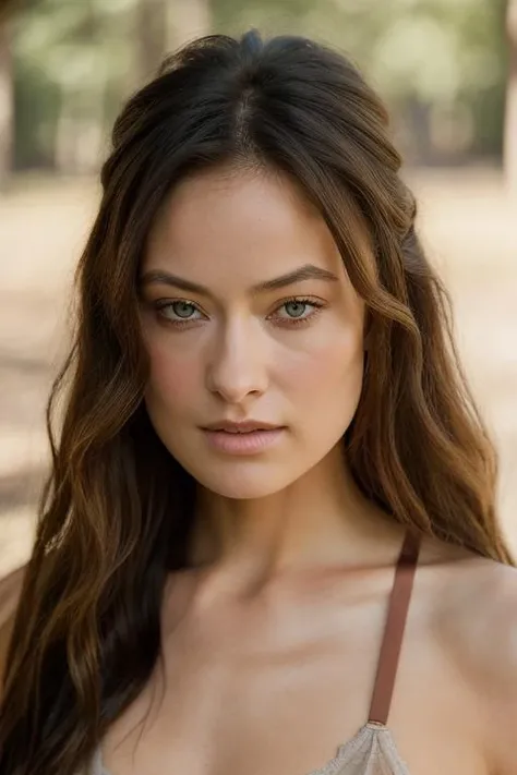 Realistic photo of a beautiful 0l1v14w-v1 woman, 1girl, solo, long hair, breasts, looking at viewer, brown hair, dress, bare shoulders, medium breasts, upper body, bra, lips, realistic, soft lighting, professional Photography, Photorealistic, detailed, RAW, analog, sharp focus, 8k, HD, DSLR, high quality, Fujifilm XT3, film grain, award winning, masterpiece<lora:0l1v14w-v1:1.0>
