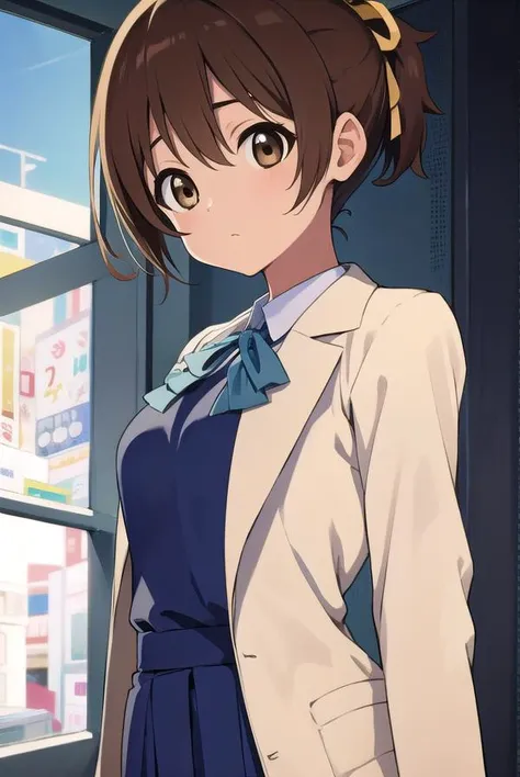 konuihirasawa, <lyco:uihirasawa-LYCORIStest:1>,
ui hirasawa, (brown eyes:1.5), brown hair, ponytail, short hair,
BREAK sakuragaoka high school uniform, school uniform,
BREAK looking at viewer,
BREAK indoors, classroom,
BREAK <lora:GoodHands-vanilla:1>, (masterpiece:1.2), best quality, high resolution, unity 8k wallpaper, (illustration:0.8), (beautiful detailed eyes:1.6), extremely detailed face, perfect lighting, extremely detailed CG, (perfect hands, perfect anatomy),