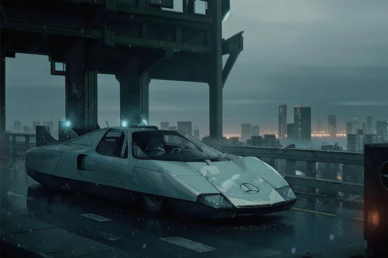 analog gloomy photo of a Mercedes Benz C-111 III car, <lora:m8c111iii:1>, (zombie apocalypse:1.2), (living dead), ((winter)), ((snow)), (horror ), ((nighttime)), racing through a decayed dilapidated new york city at night, ruins, abandoned buildings, High Detail, Sharp focus, (photorealism), realistic, best quality, 8k, award winning, dramatic lighting, epic, cinematic, masterpiece, rim light, ambient fog:1.3, dutch angle, depth of field,