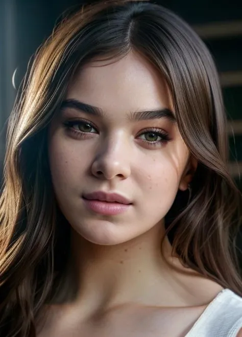 real, atmospheric scene, masterpiece, best quality, (detailed face, detail skin texture, ultra-detailed body),(cinematic light:1.1),
<lora:haileesteinfeld_lora_smf_03-000002:0.9>, 1girl, ha1leest-smf, solo, realistic, lips, long hair, nose, blue background, brown eyes, shirt, parted lips, photorealistic, looking at viewer, upper body, smile