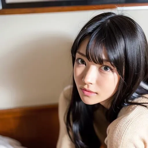 <lora:KaedeKarenSFW:0.7>, karen, 1girl, black hair, solo, long hair, looking at viewer, realistic, sitting, blurry, mole