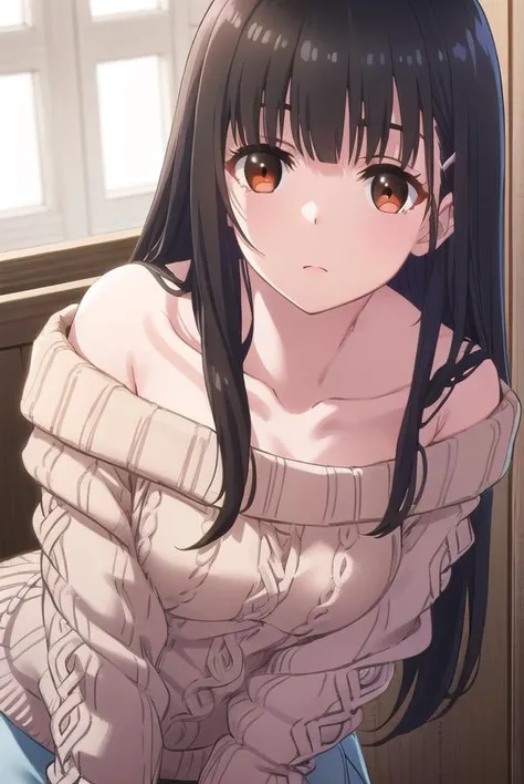 yumeirido, <lora:yume irido s1-lora-nochekaiser:1>,
yume irido, long hair, bangs, (black hair:1.5), hair ornament, (brown eyes:1.5), hairclip,
BREAK collarbone, off shoulder, sweater, off-shoulder sweater, pink sweater,
BREAK indoors, classroom,
BREAK looking at viewer, (cowboy shot:1.5),
BREAK <lyco:GoodHands-beta2:1>, (masterpiece:1.2), best quality, high resolution, unity 8k wallpaper, (illustration:0.8), (beautiful detailed eyes:1.6), extremely detailed face, perfect lighting, extremely detailed CG, (perfect hands, perfect anatomy),