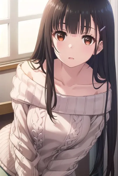 yumeirido, <lora:yume irido s1-lora-nochekaiser:1>,
yume irido, long hair, bangs, (black hair:1.5), hair ornament, (brown eyes:1.5), hairclip,
BREAK collarbone, off shoulder, sweater, off-shoulder sweater, pink sweater,
BREAK indoors, classroom,
BREAK looking at viewer, (cowboy shot:1.5),
BREAK <lyco:GoodHands-beta2:1>, (masterpiece:1.2), best quality, high resolution, unity 8k wallpaper, (illustration:0.8), (beautiful detailed eyes:1.6), extremely detailed face, perfect lighting, extremely detailed CG, (perfect hands, perfect anatomy),