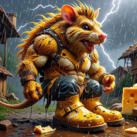 anthromuscular cradimerdo birkenstock Bright yellow chunky rodent with a lightning tail and lightning cheeks gnawing on cheese and thunderbolts rain down around it, in card art style
<lora:MJ52:0.5> <lora:DetailedEyes_V3:1> <lora:SDXLFaeTastic2400:0.5> <lora:cradimerdo:0.7> <lora:anthromuscular:1>