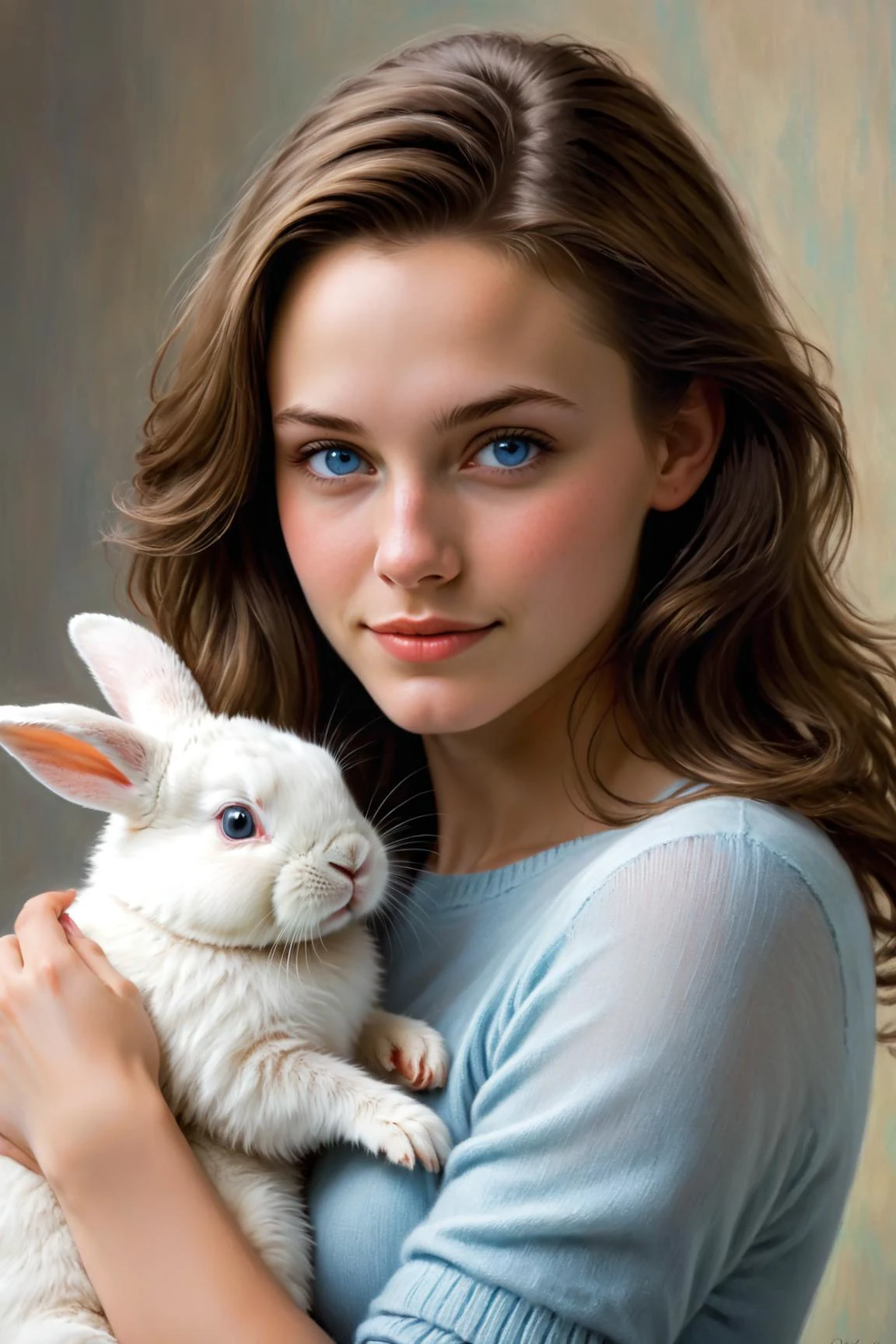 by Richard S. Johnson , by Carl Eytel , by Peter De Seve , cute 18 year old woman and her bunny , digital oil pastel on canvas<lora:oil_pastel:1.00> of a cinematic photo <lora:juggernaut_cinematic:1.00> <lora:more_art:0.30><lora:clothing_slider:2.00><lora:great_lighting:1.30><lora:aesthetic:1.15><lora:photorealistic_portrait:1.25><lora:RMSDXL_Enhance:0.45><lora:RMSDXL_Creative:0.35><lora:RMSDXL_Photo:0.45><lora:RMSDXL_Darkness_Cinema:0.50><lora:XDetail_heavy:0.45><lora:perfect_eyes:0.15><lora:perfect_hands:0.15><lora:midjourney:-0.15><lora:looking_at_viewer:0.75><lora:dpo:0.25>