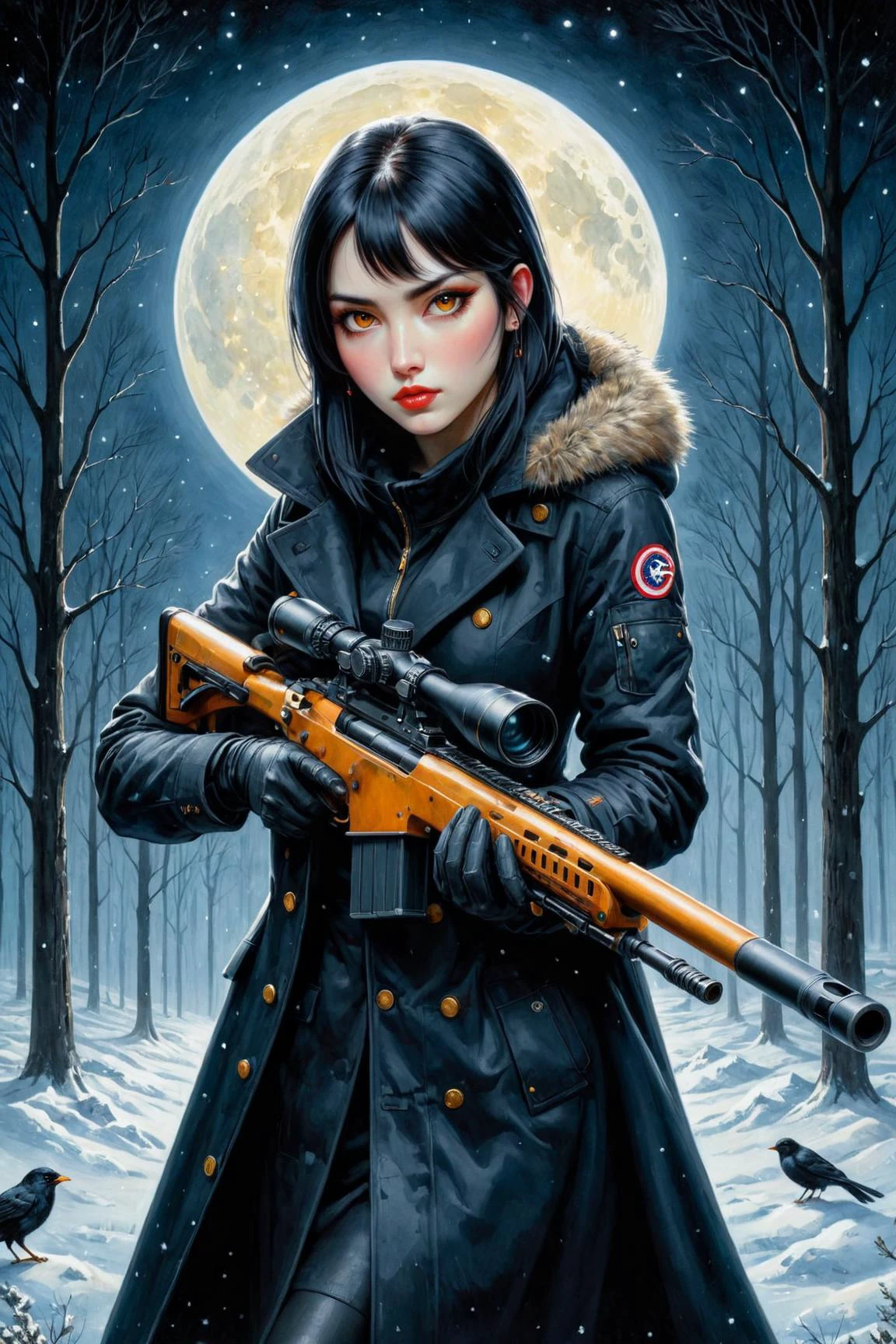 by Harumi Hironaka and Bill Jacklin in the style of Catherine Hyde, using a sniper rifle <lora:sniper_rifle:0.50> <lora:more_art:0.30><lora:huge_anime_eyes:0.85><lora:attractive:0.75><lora:great_lighting:1.00><lora:aesthetic:0.85><lora:photorealistic_portrait:0.85><lora:clothing_slider:2.00><lora:RMSDXL_Enhance:0.45><lora:RMSDXL_Creative:0.40><lora:RMSDXL_Photo:0.45><lora:RMSDXL_Darkness_Cinema:0.50><lora:XDetail_heavy:0.55><lora:perfect_eyes:0.25><lora:perfect_hands:0.25><lora:midjourney:-0.15><lora:looking_at_viewer:0.75>