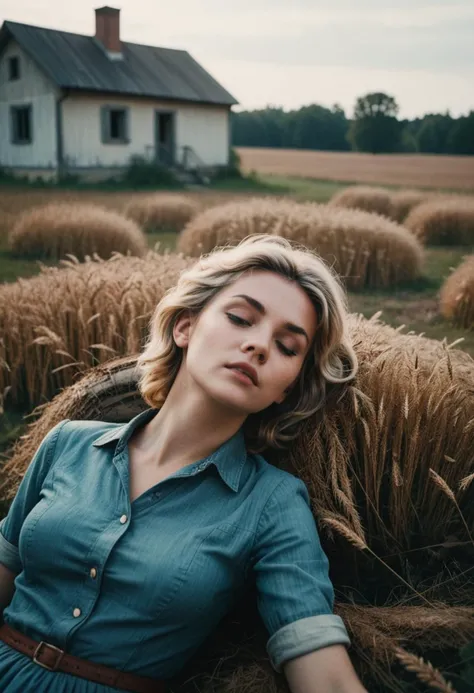 photograph, POV shot of a Glam slight Prussian Sleeping Beauty, Two-Tone Short and messy hairstyle, inside of a Home, [Rustic:Playful:13] field, Simple illustration, film grain, Polaroid, F/2.8, wallpaper, Concept Art World <lora:RMSDXL_Enhance:2> <lora:RMSDXL_Darkness_Cinema:2>