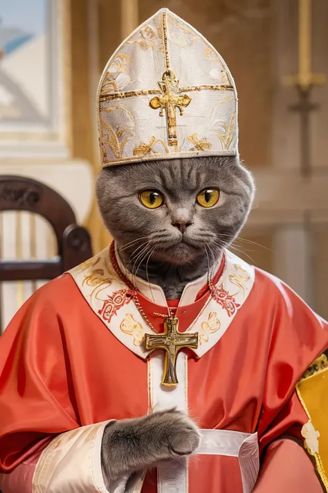 highres, 8k, absurdres, realistic, (Chartreux:1.3), (cat_human:1.3), cat, animal_focus, the Pope, Catholic , bishop of Rome, cross, (Pope:1.4),
<lora:Chartreux_v3-000010:0.55>   ,