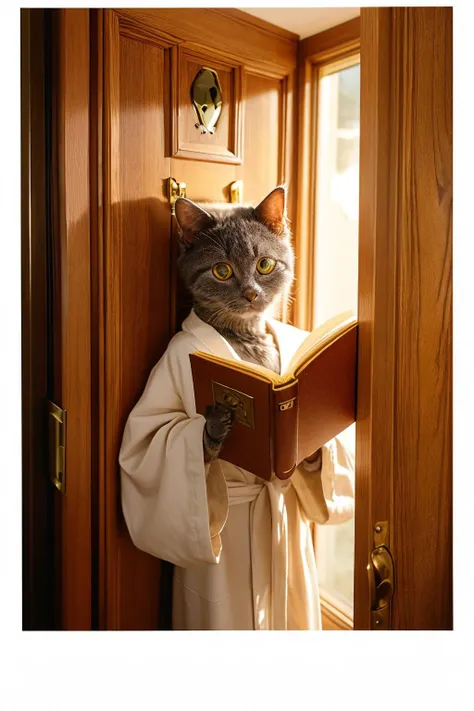 highres, 8k, absurdres, realistic, (Chartreux:1.3), (cat_human:1.3), reading book, godray, sunbeam, angel wings, white see-through robe, heaven stairs, heaven, no humans, animal focus, realistic, holding, (((heaven's door)), fantasy,
<lora:Chartreux_v3-000010:0.55>