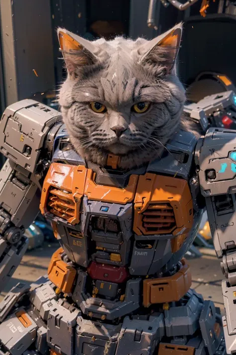 ((masterpiece), (best quality), ultra high res, (raw photo:1.2), (photorealistic:1.4), Exceptional detail, dramatic lighting, highres, 8k, absurdres, 1cat, (Chartreux:1.2), Chartreux, gundam\(rx78\), mecha, robot, science fiction,
<lora:Chartreux_38-000002:0.7>, <lora:c4ttitudeflexver:0.65> , <lora:RX78_V1:0.5>