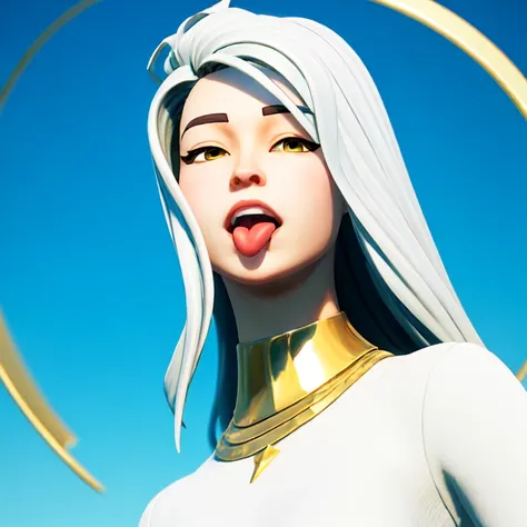 (masterpiece:1.2, best quality), FortniteStyle, 1girl, white hair, long hair, golden eyes, giving tongue, closed eyes, childish expression {white marble background with golden filigrees:1.25} <lora:Fortnite-000007:0.79>