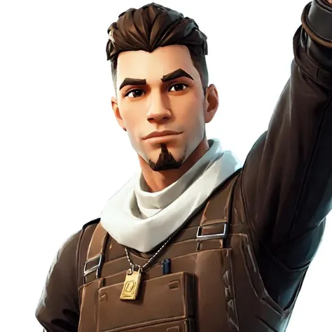 (masterpiece:1.2, best quality), FortniteStyle, 1boy, ((brown eyes, brown short hair)), ((default outfit)), dogtags, white scarf, black vest, white background, closeup <lora:Fortnitestyle-000009:0.69>