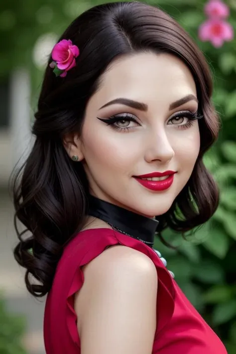 <lora:avari-06:0.5>, avari, photo of a woman, ((50s hairstyle, fifties hairdo, dark brown hair)), ((50s dress, retro dress)), ((cowboy shot, waist, hips, thighs)), ((outdoors, garden, gardening tools)),smiling, ((red lipstick, eyeliner, eye shadow, blush)), ((best quality, masterpiece, extreme details, high resolution):1.2),((detailed eyes, beautiful eyes, detailed face, beautiful face):1.2), photo of a woman