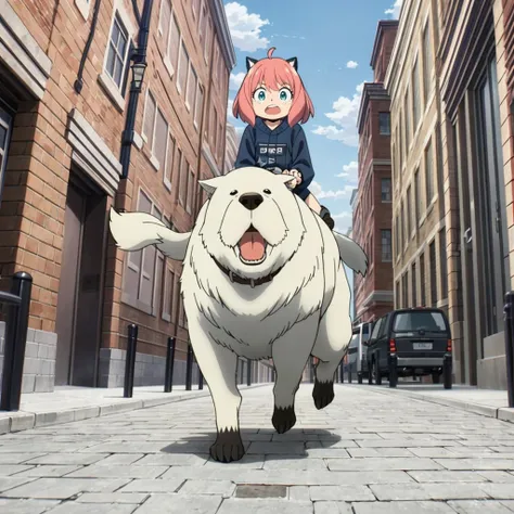 <lora:BondForger001:0.7>,<lora:add_detail:0.5>,
BondForger,dog,
BREAK
anya (spy x family),little girl,pink hair,
on dog,
city,