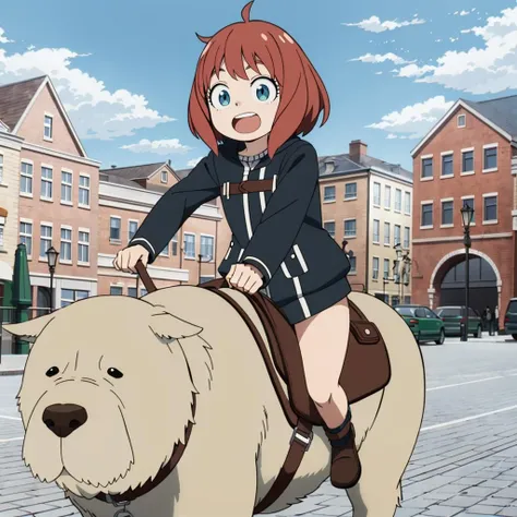 <lora:BondForger001:0.7>,
BondForger,dog,
anya (spy x family),little girl,
riding,