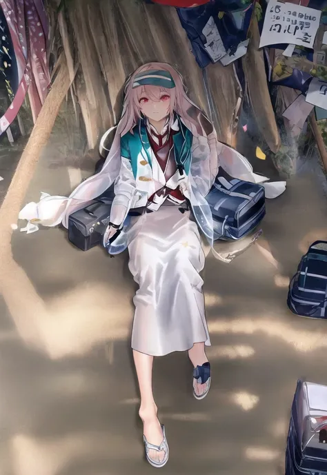 bag, 1girl, shoulder_bag, handbag, long_hair, duffel_bag, hairband, plastic_bag, school_bag, shopping_bag, solo, long_sleeves, sandals, jacket, sitting, bangs, looking_at_viewer, hair_between_eyes, satchel, white_jacket,<lora:(arknights)_ansel:1>, [ultra -detailed,best illustration,elaborate illustrations,beautiful,amazing,masterpiece,realistic,best quality,classic,intricate,charismatic,finely detail,intricate design,intricate detailed,synesthesia,league of legends splash art,bloom,floating,magic circle,extremely detailed cg,extremely delicate and beautiful,advent of a powerful enemy,female,mature _ female,first _ person _ view,solo,solo _ focus,expressionless,standing,from side,full _ body,tachi -e,disheveled hair,perfect face,beautiful detailed eyes,detailed eyes,anime detailed eyes,detailed face and eyes,detailed pupils,sharp eyes,slanted eyes,colored eyelashes,glowing eyes,ringed eyes,slit pupils,devil eyes,snake pupils,jewel -like _ eyes,beautiful _ detailed _ sunlight,shine,best shadow,natural sunlighting,glitter,cinematic lighting,intricate lighting,ray tracing,light dust,light trails,strong rim light,core shadow,intricate shadow,textile shading,inverted colors lighting,glinting stars,<anime-background-style, anime-background-style-v2>]:0.5<hypernet:artist kishiyo:0.66>