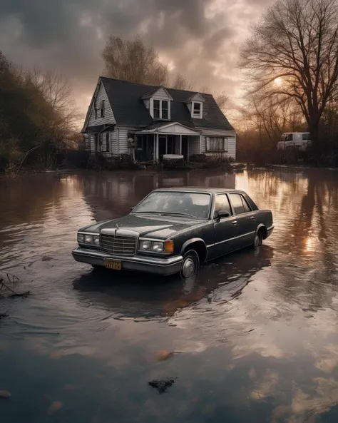 <lora:Triangle Glass Houses Artstyle - Trigger is trhs artstyle:1>photo of A place taken by a flood with everyday objects floating and cars submerged in the water , BREAK lovecraft cosmic horror,,, ultra realistic, detailed, eerie, atmosphere, trhs artstyle,