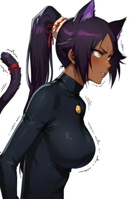 score_9, score_8_up, score_7_up, ,source_anime,BREAK,overalldetail,eyedetail,detailed face,
bleachTYBW,yoruichi,score_9,, 1girl, dark-skinned female, solo, dark skin, animal ears, breasts, tail, cat ears, white background, trembling, simple background, black hair, large breasts, long hair, ponytail, cat tail, from side
<lora:bleach_tybw_pony:0.8>, <lora:LowKeyLightsPony:0.8> LowKeyLights