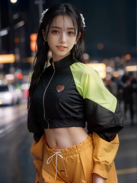 top-quality、masterpiece、Wearing leggings and a crop-top hoodie、1little girl、18year old、A slight smil、cammel toe、Slimed、小柄、detailed facial features、detaileds、symmetry、电影灯光、