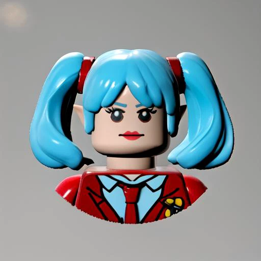 legoavatar, pointy ears,
blue hair, hatsune miku,
straight-on, upper body, looking at viewer, solo,
colorful,
<lora:legoavatar:0.85>, lego, 3d,